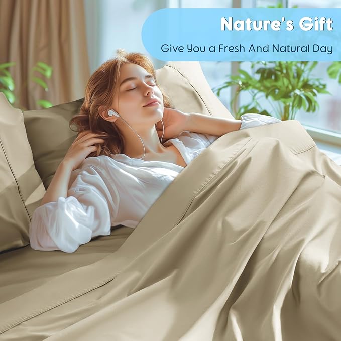 SONORO KATE 100% Egyptian Cotton Sheets Set - 1000 High Thread Count, Luxury 5-Star Hotel Sateen Bed Sheets, Soft, Breathable Long Staple Sheets, Fit up to 16" - 4 PC (Linen,Queen)