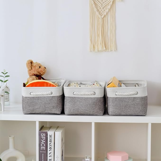 TheWarmHome Organization and Storage Basket for Shelves - 1 Pack 14x10x6.7 inch Collapsible Storage Bins, Fabric Storage Cubes for Closet Organizer Toy Gift Cloth (White & Grey) - Image 3