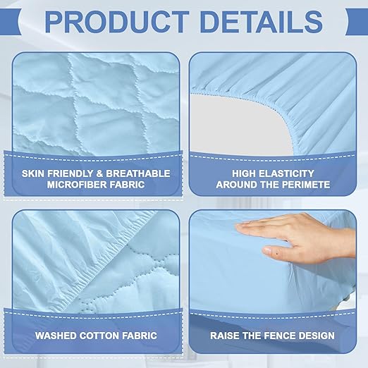 Lounsweer 2 Pack Waterproof Hospital Mattress Cover, 84x36x12in Blue Fitted Bed Sheet Protectors, Incontinence Protection Leakproof Breathable for Elderly, Adults Home Hospital Beds