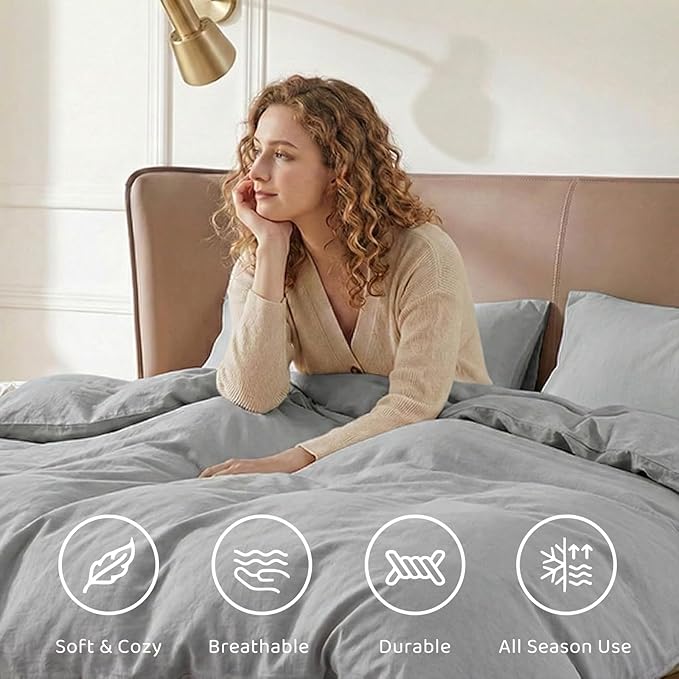 WRENSONGE Full Size Comforter Sets- 7 Pieces Soft Light Grey Bed in a Bag with Fitted Sheet, Flat Sheet, 2 Pillow Shams, 2 Pillowcases, Warm Bedding Sets for All Season