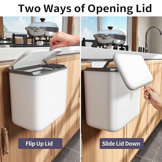 Compost Bin Kitchen for Countertop or Under Sink, 2.6 Gallon Hanging Small Trash Can with Lid, Garbage Can for Cabinet Door, Indoor/outdoor Food Waste Bin for Kitchen, Bathroom, RV, Office, White - Image 4