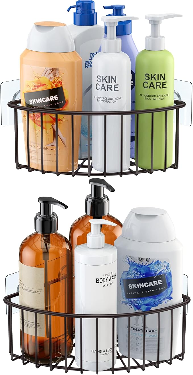SMARTAKE 2-Pack Corner Shower Caddy Deep Basket Design, SUS304 Stainless Steel, Wall Mounted Bathroom Shelf with Adhesive, Storage Organizer for Toilet, Dorm and Kitchen (Bronze) - Image 8