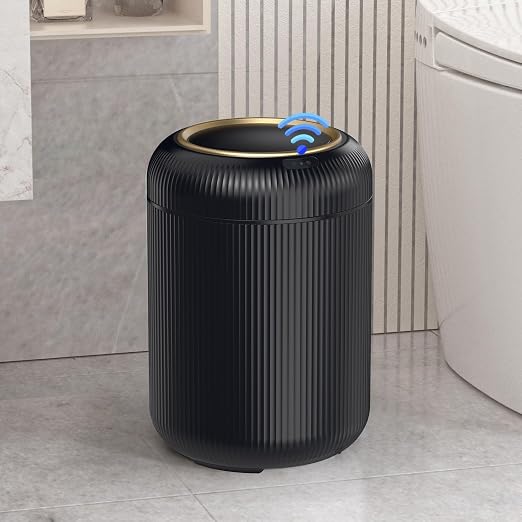 Motion Sensor Bathroom Trash Can with Lid, 3 Gallon / 11L Automatic Bathroom Garbage Can, Smart Black Garbage Can, Touchless Trash Bin, Small Waste Basket for Bedroom, Kitchen, Apartment,Office by Onlcuk