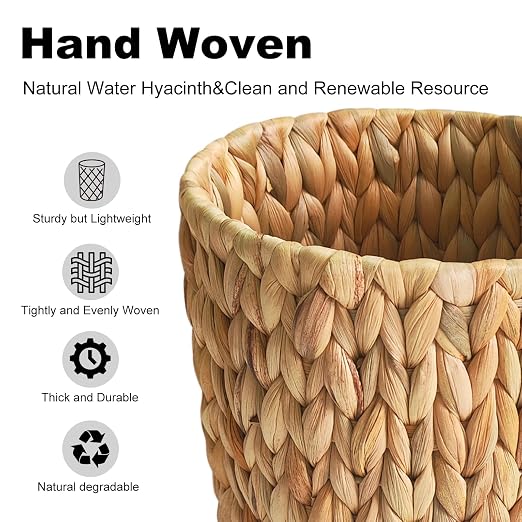 Coeusy Wicker Trash Can,Small Bathroom Trash Can,Water Hyacinth Wicker Waste Basket for Bathroom,Boho Waste Basket for Bedroom,Home Office,Compact Spaces(2 Gallon Round) - Image 5