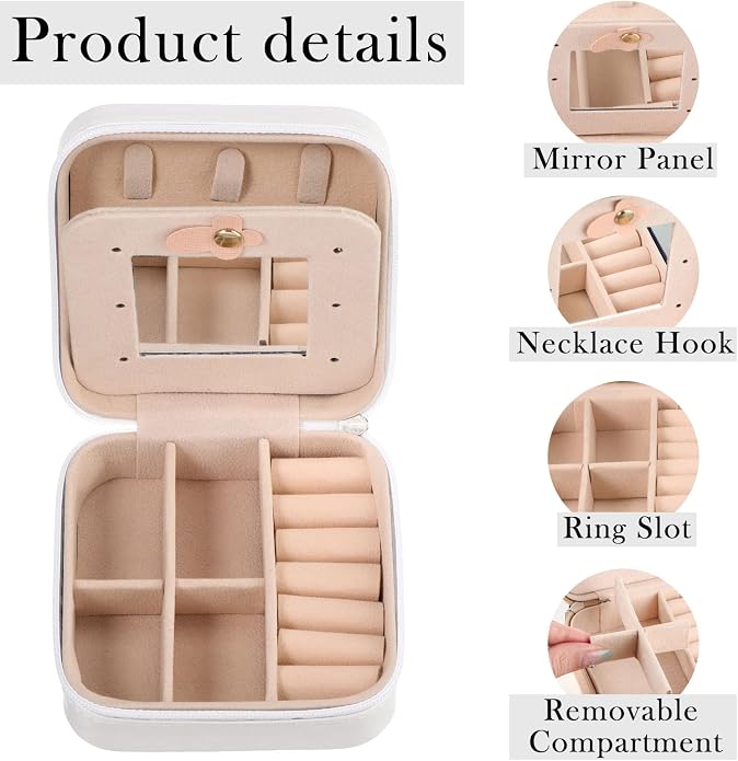 Hillban Bridesmaid Gifts Jewelry Box with Mirror, PU Leather Small Travel Jewelry Case Organizer Storage for Women Girls - Image 3
