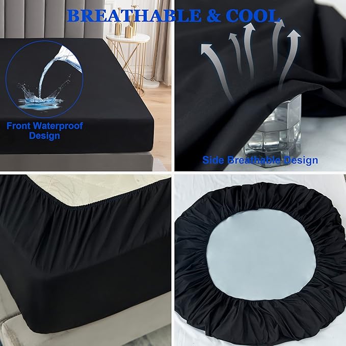 Sufdari Waterproof Mattress Protector, Mattress Cover Twin Size for Bed,18" Deep Pocket Fitted Sheet Style Mattress Protector with Elastic Rubber Band-Black,Twin