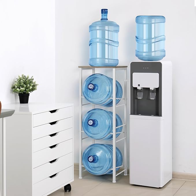 5 Gallon Water Bottle Holder Storage Rack, Water Cooler Jug Holder with Storage Shelves, 3-Tier Water Dispenser Stand for Kitchen Living Room Office, Rustic Grey - Image 7