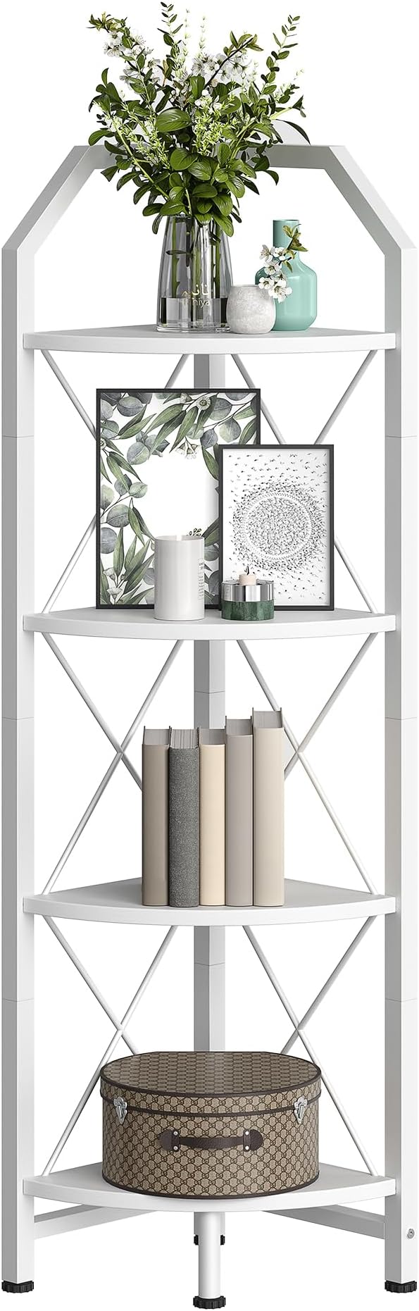 CHOEZON 4-Tier Corner Shelf, Industrial Corner Bookshelf, 47.6" Corner Storage Stand, Plant Stand Display Shelf, Corner Bookcase for Bedroom, Living Room, Home Office, White TCJ09WB - Image 6