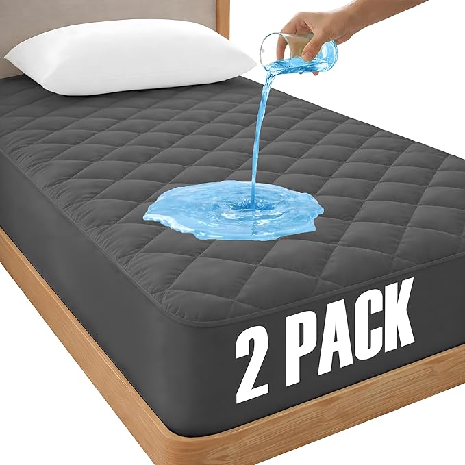 LUX Décor Twin XL Mattress Pad - 2 Pack - Quilted Elastic Fitted Mattress Cover Protector Upto 16 Inches Deep Pocket - Soft Breathable Noiseless Mattress Topper (Grey “39 X 80”)