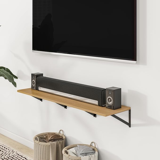 Heimlove Deep Floating Shelves for Wall, 12 Inch Deep Floating Shelves Set of 3, 16W x 12D Wood Wall Shelves, Wide Wood Shelves with Metal Bracket for Living Room, Kitchen, Office, Bedroom - Oak - Image 8