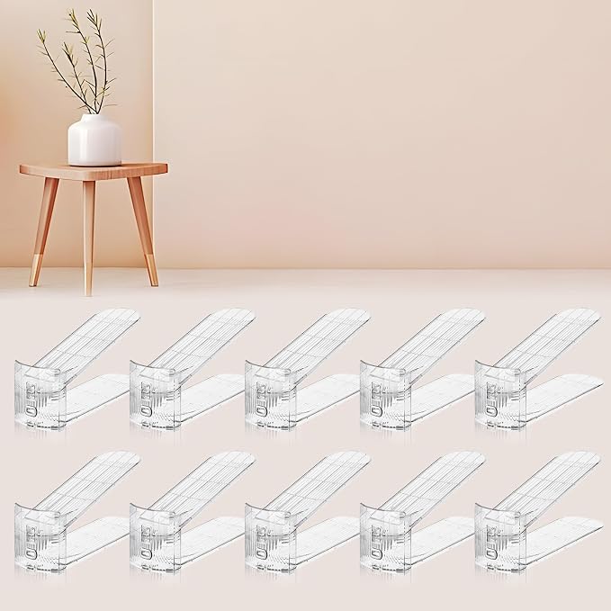 FENRUNXU 10 Pack Transparent Shoe Stacker,Shoe Slots Organizer for Closet, Shoe Display Space Saver,Adjustable Shoe Rack Organizer Holder for High Heels,Sneakers(Transparent) by FENRUNXU