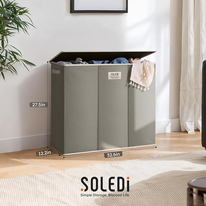 SOLEDI 180L 3-Section Laundry Hamper with Lid, Extra Large Dirty Clothes Basket with Sturdy Handles for Laundry Room & Bedroom - Durable Organizer for Sorting Laundry - Image 6