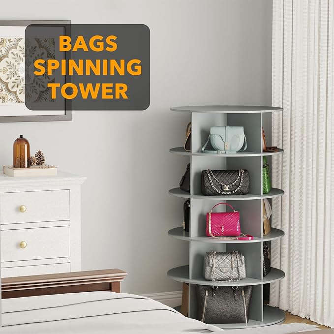 SpaceAid 5 Tier Rotating Shoe Rack Tower, Spinning Shoe Display Lazy Susan, Revolving 360 Shoe Rack Storage Round Carousel, Vertical Handbag Rotate Shoes Closet Organization (5-Tier Gray) - Image 5