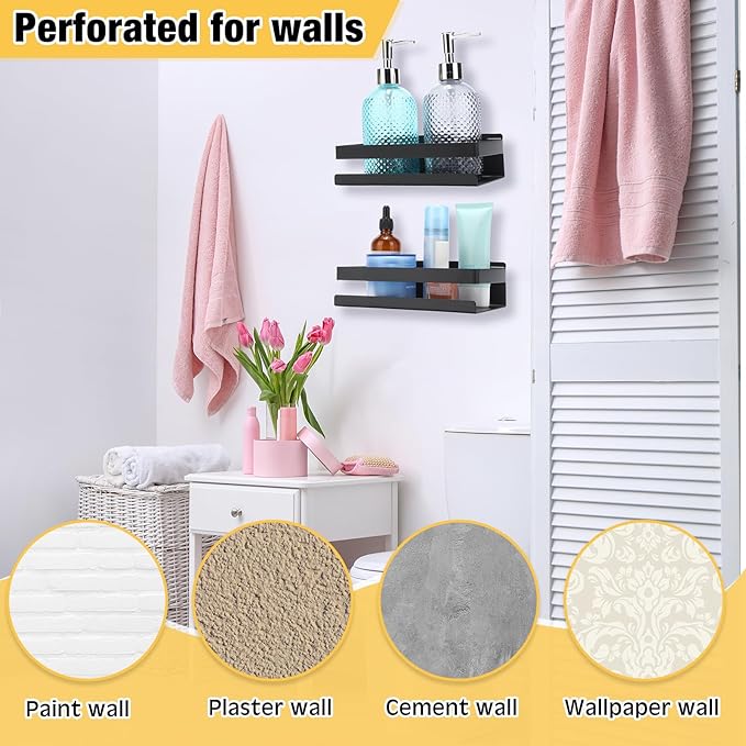 Lallisa 2 Pieces Stainless Steel Shelf Bathroom Shower Floating Shelves Wall Mounted Shower Caddy Basket Shelf Storage Organizer Shelves for Bathroom, Kitchen, Living Room(7.87 Inches/ 20 cm,Black) - Image 6