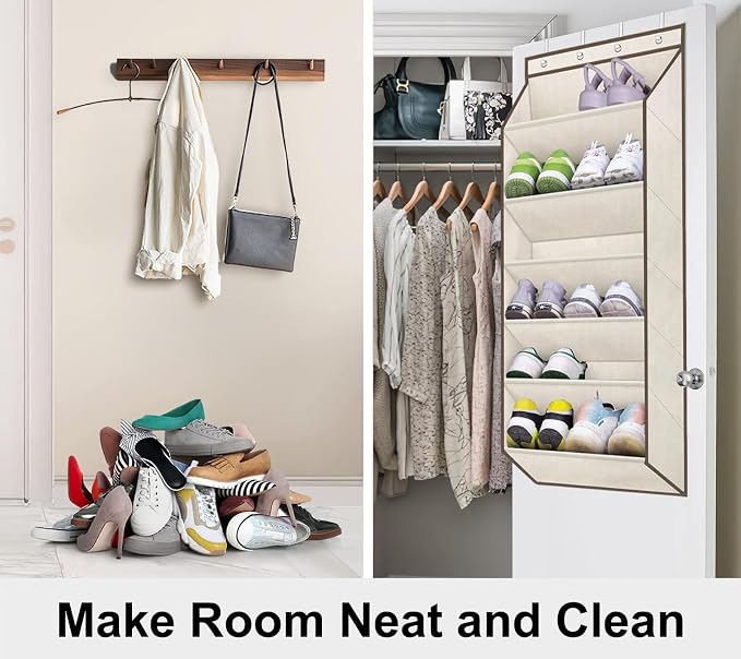 SLEEPING LAMB Shoe Rack for Door, Kids Door Shoe Organizer for Closet hanger, Narrow Hanging Sneaker Storage with Large Deep Pockets for Toddler, Girl, Baby Room Decor, Beige - Image 5