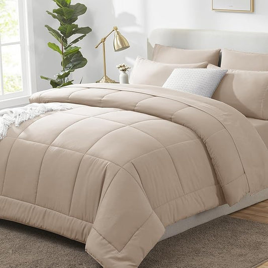 CozyLux King Size Comforter Set Wheat, 7 Pieces Bed in a Bag, Wheat Comforter King Size, All Season Bedding Sets with Stitch Quilted Comforter, Flat Sheet, Fitted Sheet, Pillowcases