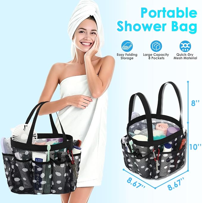 Fammart Mesh Shower Caddy Portable for College Dorm Room Essentials, 8-Pocket Large Shower Basket Tote Bag with 2 Handles for Toiletry, Bathroom, Beach, Camp, Gym - Image 2