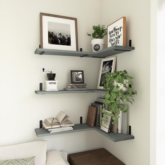 WOPITUES Wood Floating Shelves Set of 6, Shelves for Wall Decor, Farmhouse Shelf for Bedroom, Bathroom Storage Shelves, Book Shelves for Living Room-Grey - Image 5