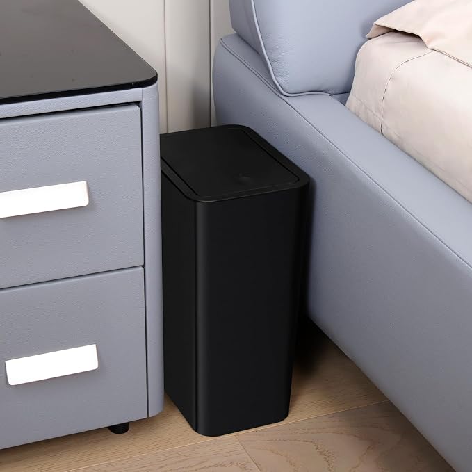 TIPGO Bathroom Trash Can with Lid, 10 Liter/ 2.6 Gallon Slim Garbage Can, Small Trash Bin Waste Basket with Pop-Up Lid for Kitchen, Bedroom, Living Room, Office (2 Pack, Black) - Image 3