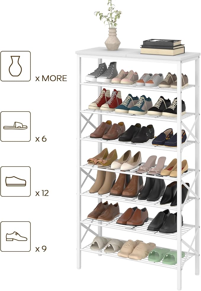 YATINEY 8 Tier Shoe Rack, Shoe Storage Organizer, Large Capacity Shoe Shelf Holds 32 Pairs of Shoes, Sturdy and Stable, for Entryway, Hallway, Closet, Dorm Room, White SS08WW - Image 9