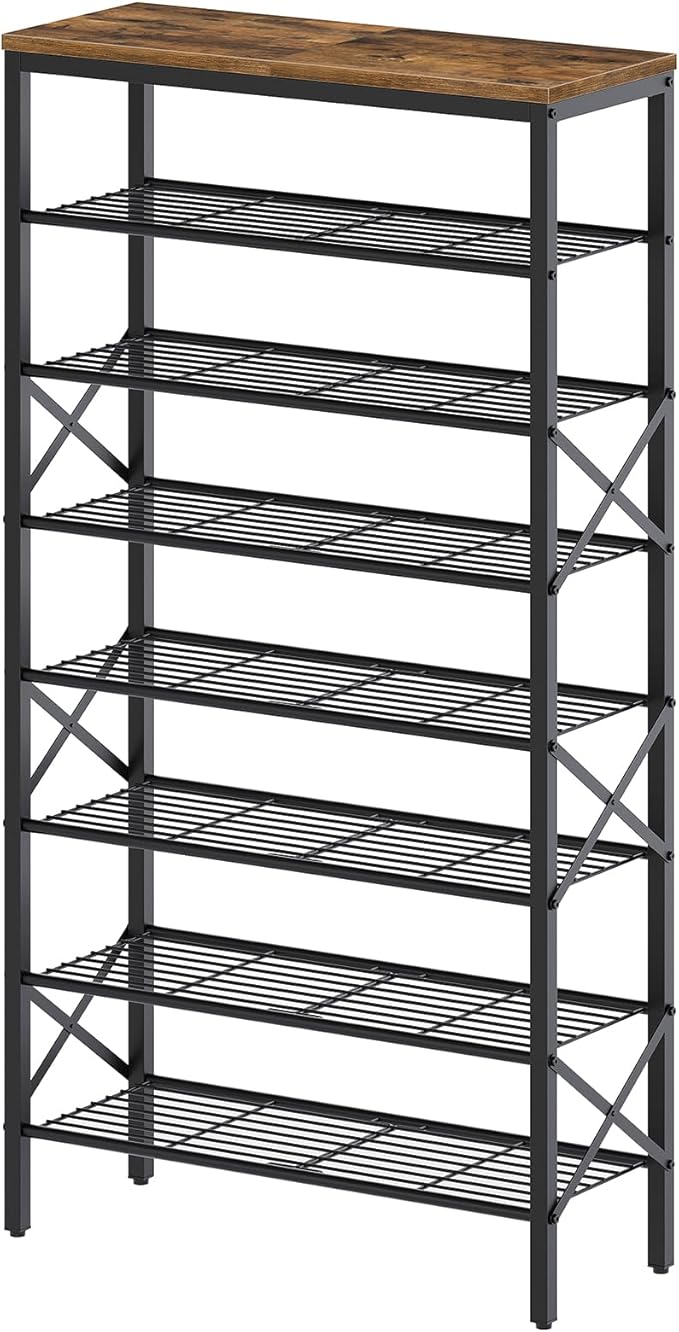 YATINEY 8 Tier Shoe Rack, Shoe Storage Organizer, Large Capacity Shoe Shelf Holds 32 Pairs of Shoes, Sturdy and Stable, for Entryway, Hallway, Closet, Dorm Room, Rustic Brown SS08BR by Yatiney