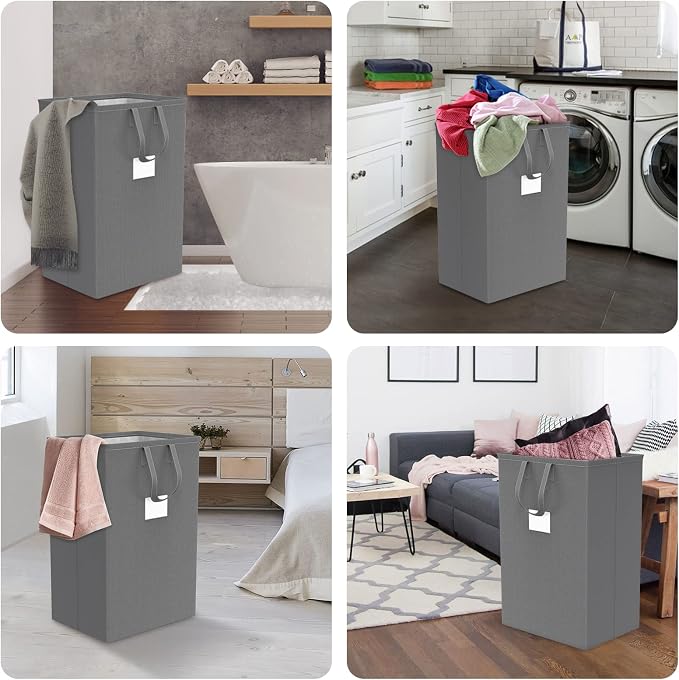 75L Large Laundry Hamper with Handles, Dirty Clothes Hamper for Bedroom Waterproof, Freestanding Tall Laundry Basket Waterproof, Hamper for Bedroom, Bathroom, Dorm, Toys Storage(Grey） - Image 3