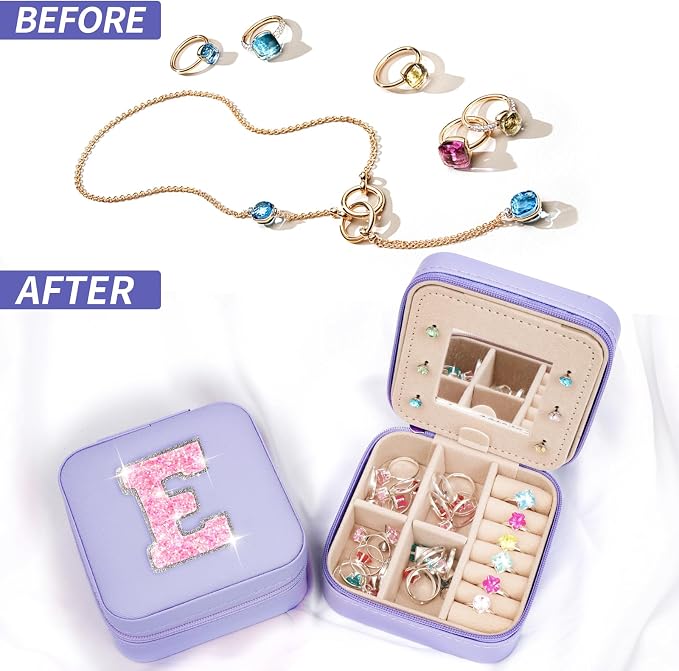 Uygafly Travel Essentials for Women - Travel Accessories Travel Stuff,Mini Jewelry Organizer Jewelry Case for Traveling,Cute Personalized Jewelry Box,Birthday Gifts for Girls Women | Lavender,E - Image 6