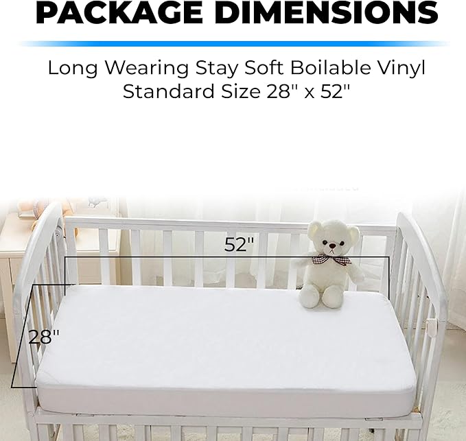 Bistras Deluxe Waterproof Zippered Crib Mattress Cover, 28" x 52", Standard Size, Vinyl, Keeps Mattress Fresh & Clean, Machine Washable