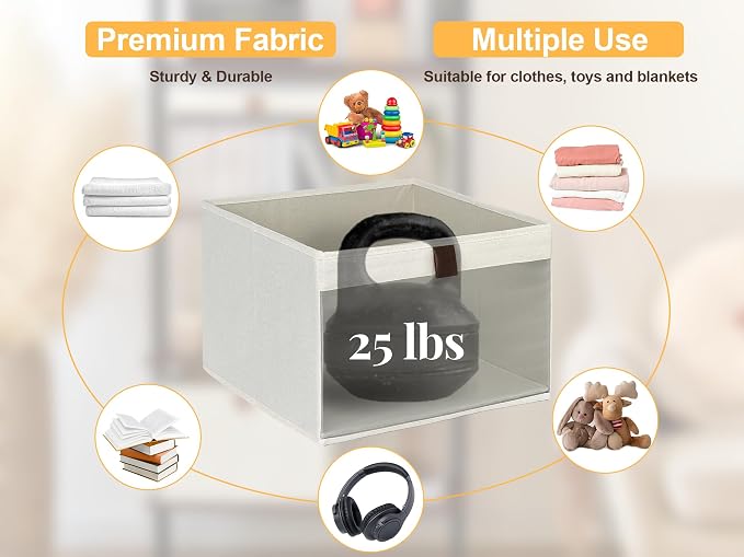 StorageWorks Closet Storage Bins, Extra Large Storage Baskets with Clear Window and Handles, Foldable Fabric Organizer for Clothes, Shelves, Beige, 3 Pack - Image 7