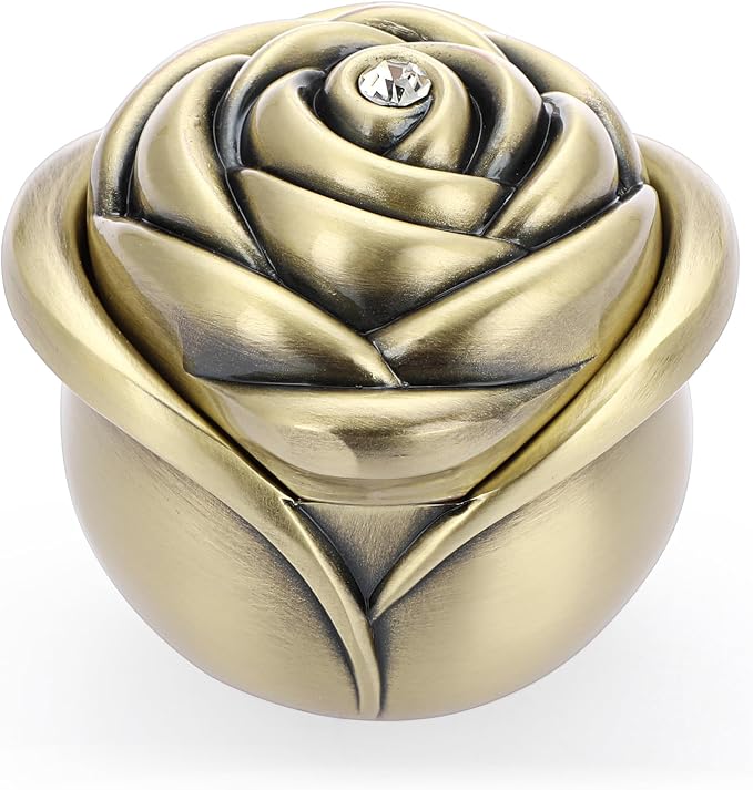 Hipiwe Rose Shape Vintage Jewelry Box Small Trinket Box Metal Ring Holder Box Treasure Chest Decorative Keepsake Organizer Box for jewelry,Gift for Women,Large by Hipiwe