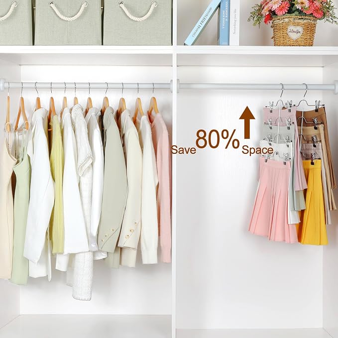 TOPIA HANGER 4 Tier Metal Skirt Hangers for Women, Pants Hanger Space Saving with Adjustable Clips, Gain 70% More Space, Non Slip Grip for Slacks, Trousers, Shorts, Jeans, Towels, Black, 2-Pack, CT20B - Image 2