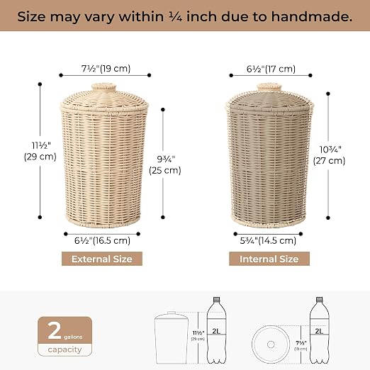 GRANNY SAYS Wicker Small Bathroom Trash Can with Lid, 2 Gallon Cute Decorative Waste Basket for Bedroom and Dorm, Office Garbage Cans for Under Desk, Mini Round Trash Bin for Decor, Off White - Image 3