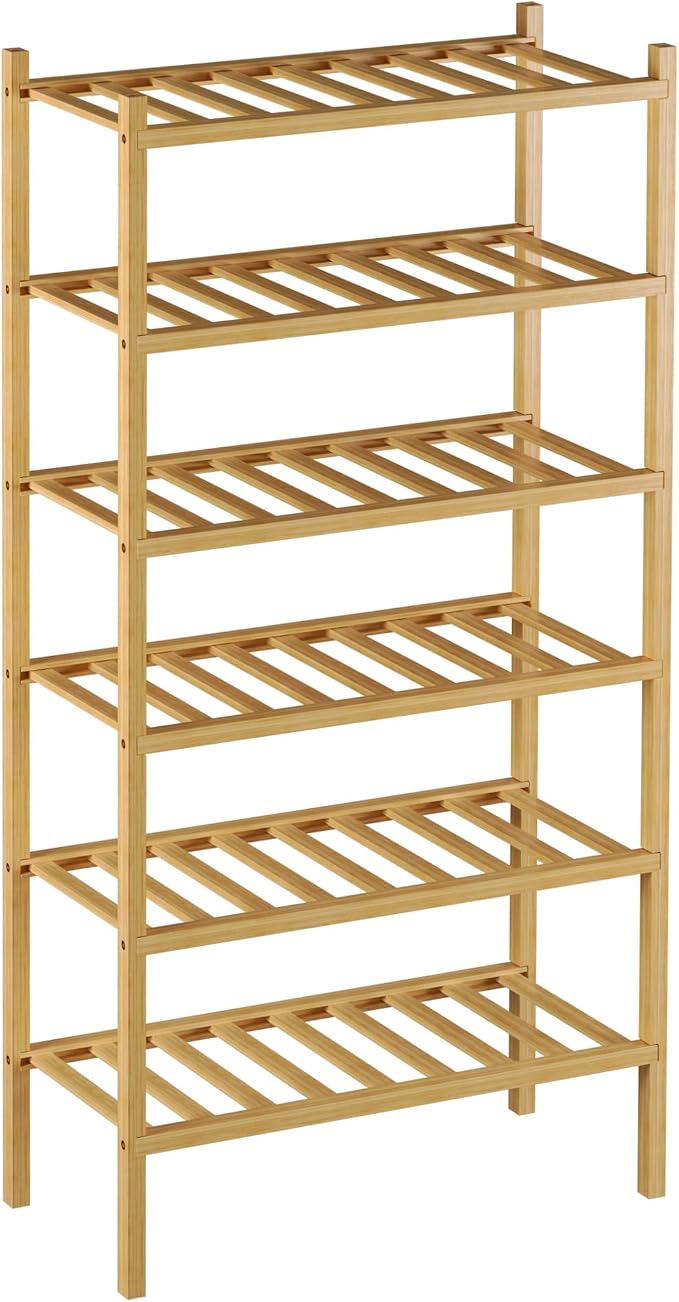ROMGUAR CRAFT 6-Tier Bamboo Small Shoe Rack, Free Standing Wood Shoe Shelf Storage Organizer for Closet Entryway Stackable (Natural) - Image 7