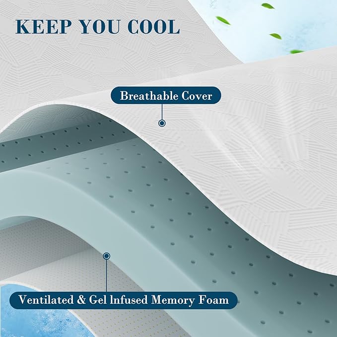 2 Inch Queen Memory Foam Mattress Topper, Cooling Gel Bed Topper with Removable Cover, Soft & Pain Relief & Breathable, CertiPUR-US & Oeko-Tex Certified