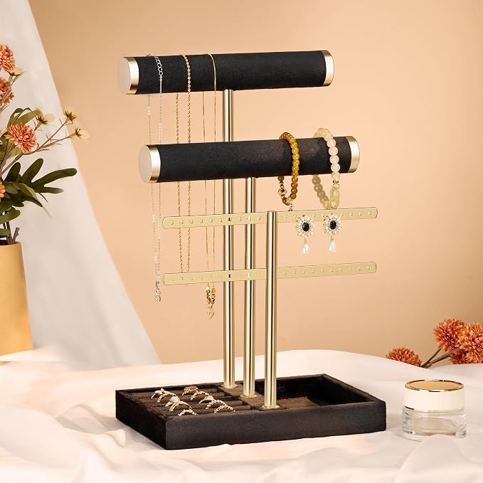 bussdis 3 Tier Bracelet Holder Display - Detachable T Bar Black Velvet Bracelet Holder, Jewelry Holder Organizer for Bracelet, Necklace, Earrings, Rings - Image 4