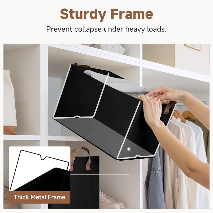 StorageWorks Storage Bins, Fabric Storage Bins for Shelves, Large Storage Baskets with Metal Frame, Closet Baskets and Bins with Handles, Black, 2-Pack - Image 4