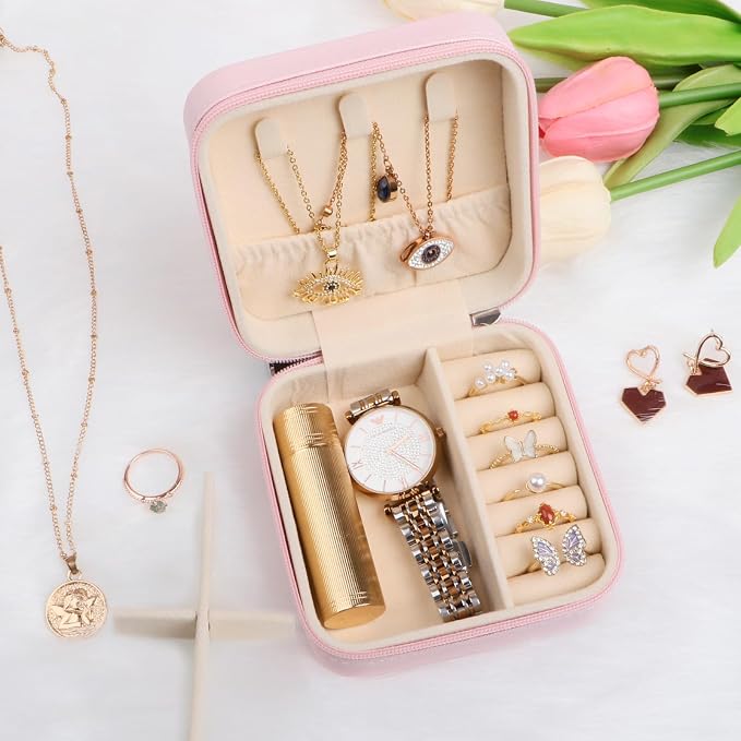 17Dec Small Travel Jewelry Case Organizer,Mini Travel Essentials for Women,Bridesmaid Gifts Birthday Gifts for Women,Small Jewelry Box for Girls 8-12 - Image 9