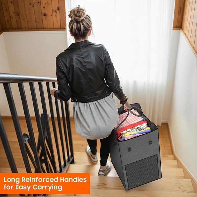 160L Laundry Hamper with Lid, Rolling Laundry Basket with Wheels, Large & Tall Dirty Clothes Hamper with Metal Frame and Removable Bag for Bedroom Aesthetic, Laundry Room, Bathroom, Dorm-Dark Gray - Image 7