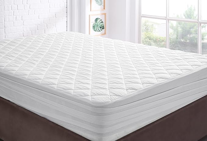 YATAS BEDDING Perle Quilted Fitted Mattress Protector, Machine Washable and Easy Care, Superior Protection and Comfort,100% Cotton Breathable top, White (White, King) - 76"x80" - 14" Deep Pocket