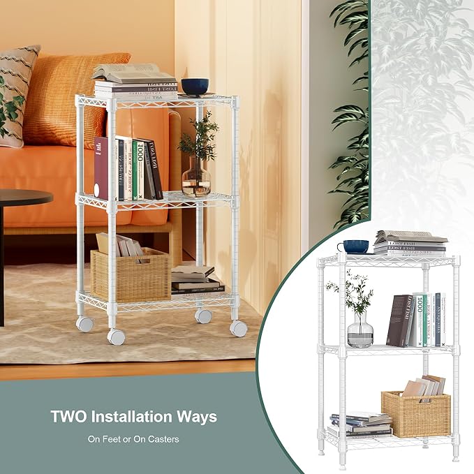 M MZG 3 Tier Shelf Metal Storage Shelves Wire Rack Closet Organizers with Wheel for Garage Kitchen Bathroom Laundry White 11.8" D x 17.7" W x 29.8" H - Image 7