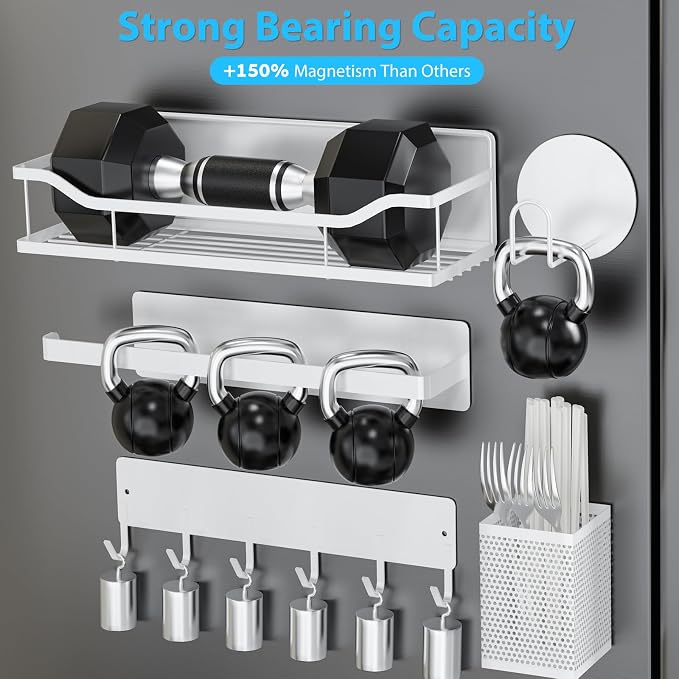 Multifunctional Magnetic Shelf for Washing Machine, Refrigerator, Microwave, Coffee Maker, and Any Metal Surface, Powerful Magnetic Shelves Include Magnetic Paper Towel Holder (8 pcs - White) - Image 3