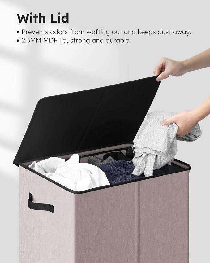 SOLEDI Laundry Hamper with Lid 130L Large & Tall Collapsible Laundry Basket, Clothes Hamper with Bag Removable Easy to Carry, Dirty Hampers for Bedroom, Bathroom, Dorm, College, Light taupe - Image 5
