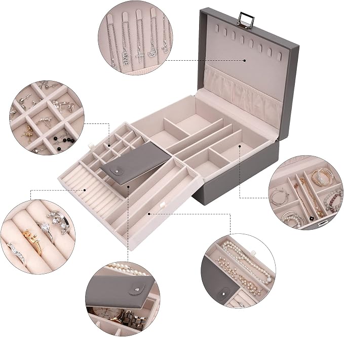 Storage and Organizer Jewelry box Jewelry Storage Box Travel Jewelry Organizer Cases craft containers for organizing/GRAY - Image 4