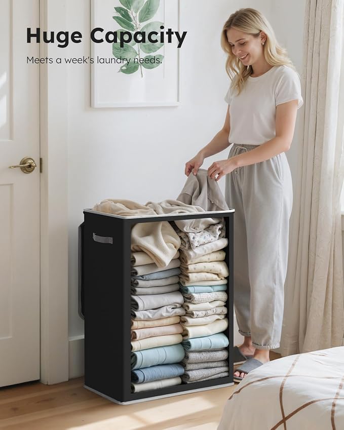 SOLEDI Laundry Hamper with Lid 130L Large & Tall Collapsible Laundry Basket, Clothes Hamper with Bag Removable Easy to Carry, Dirty Hampers for Bedroom, Bathroom, Dorm, College, Black - Image 3