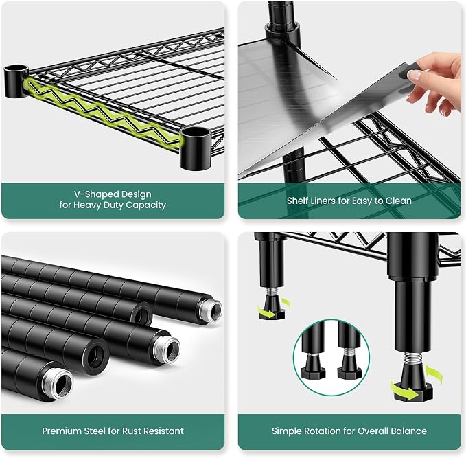 5-Tier Storage Shelves 72" H Wire Shelving, Adjustable Metal Shelving Pantry Shelves, 1325LBS Heavy Duty Rack with Shelf Liners for Garage Commercial Kitchen, 36" W x 14" D x 72" H, Black - Image 7