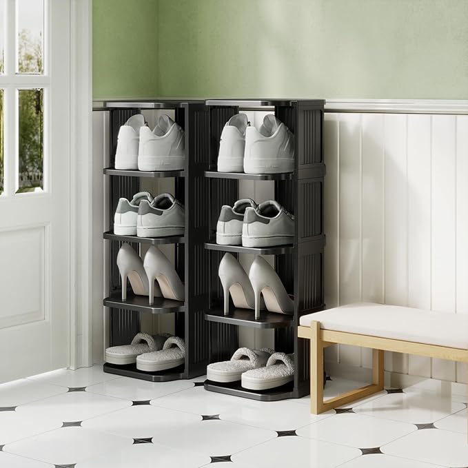 Kitstorack 10 Tiers Stackable Shoe Rack for Closet and Front Door Entrance - Free Standing Plastic Stand, Narrow Tall Vertical Organizer for Small Spaces Storage - Image 2