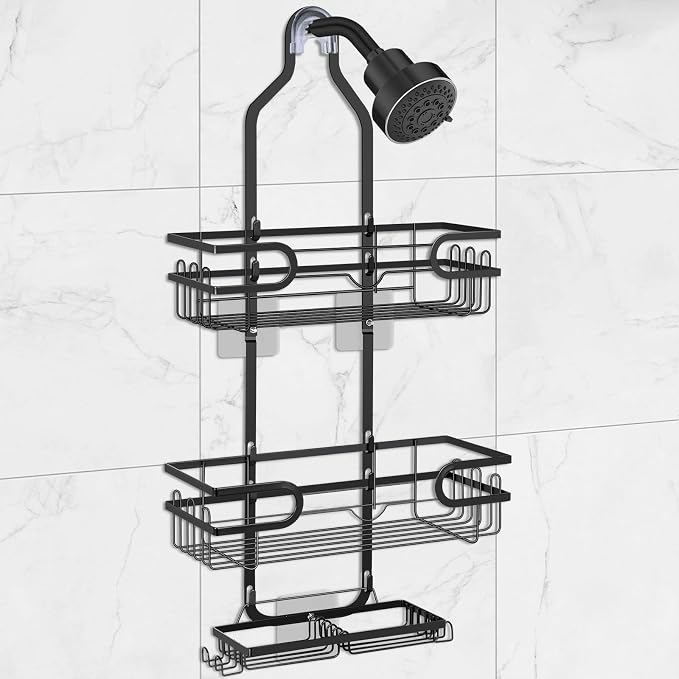 Shower Caddy Hanging, Over Head Shower Caddy Shower Storage Rack Basket with Hooks for Razor and Sponge Rustproof, No Drilling, Accessories for Bathroom and Kitchen, Black2 by Lawhood-Mijin