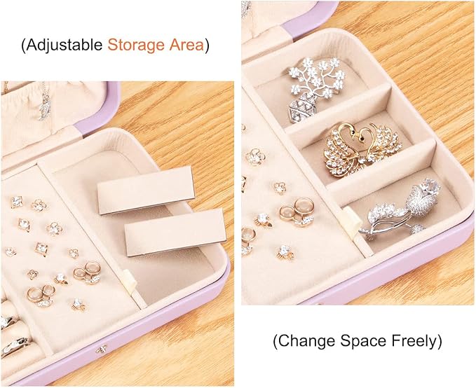 LANDICI Small Jewelry Box for Women Girls, PU Leather Travel Jewelry Case, Portable Jewelry Organizer Storage Holder Display for Ring Earrings Necklace Bracelet Bangle Men Kids Gift, Lavender - Image 4