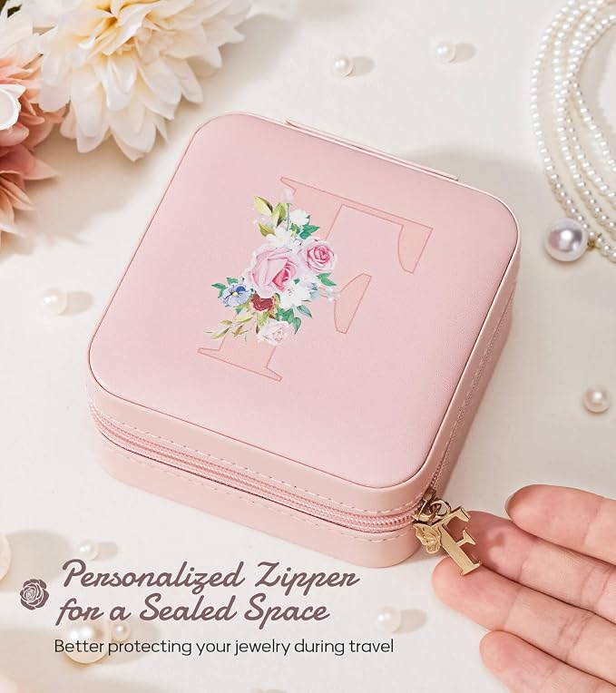Enthralite Travel Jewelry Box for Girls: Traveling Jewelry Case Gift for Women - Mini Organizer for Necklaces Earrings Pink F - Image 4