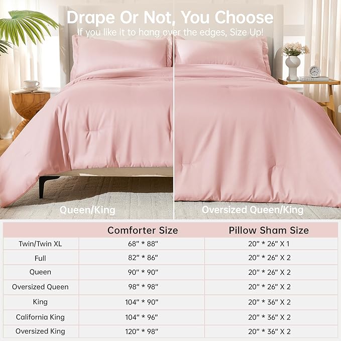 MUXHOMO Twin/Twin XL Comforter Set, All Season Ultra Soft Down Alternative Bedding - 2 Piece Lightweight Bed Set Includes 1 Comforter (68"x88") and 1 Pillow Shams (20"x26"), Rose Gold